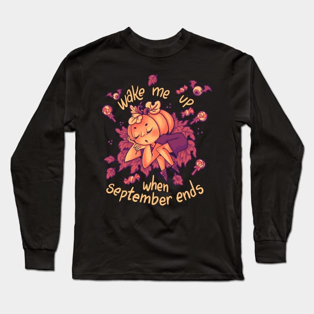 Sleepy Pumpkin Long Sleeve T-Shirt by TheTeenosaur